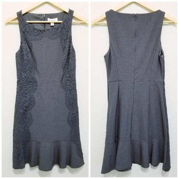 Elle Heather Gray Dress Ruffle Hem 2 - Picture 2 of 7
